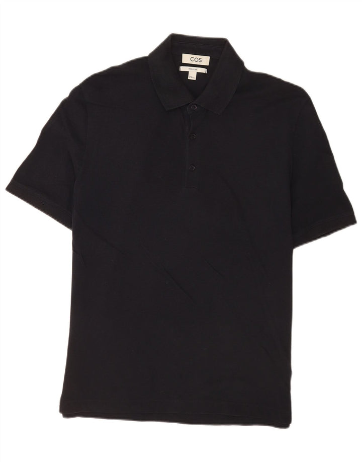 Cos Polo à manches courtes pour homme, coupe régulière, en coton noir moyen