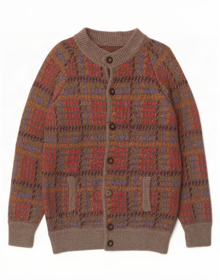 vintage Mens Cardigan Sweater Moyen Multicolore Check
