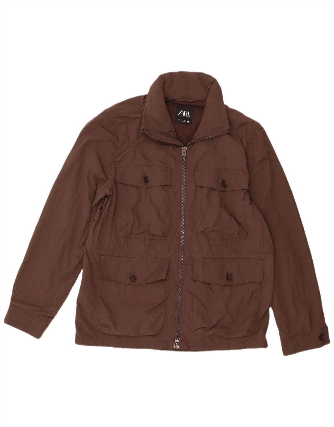 Zara Veste utilitaire à capuche pour homme UK 38 Nylon marron moyen