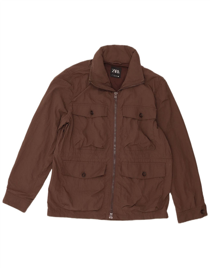 Zara Veste utilitaire à capuche pour homme UK 38 Nylon marron moyen