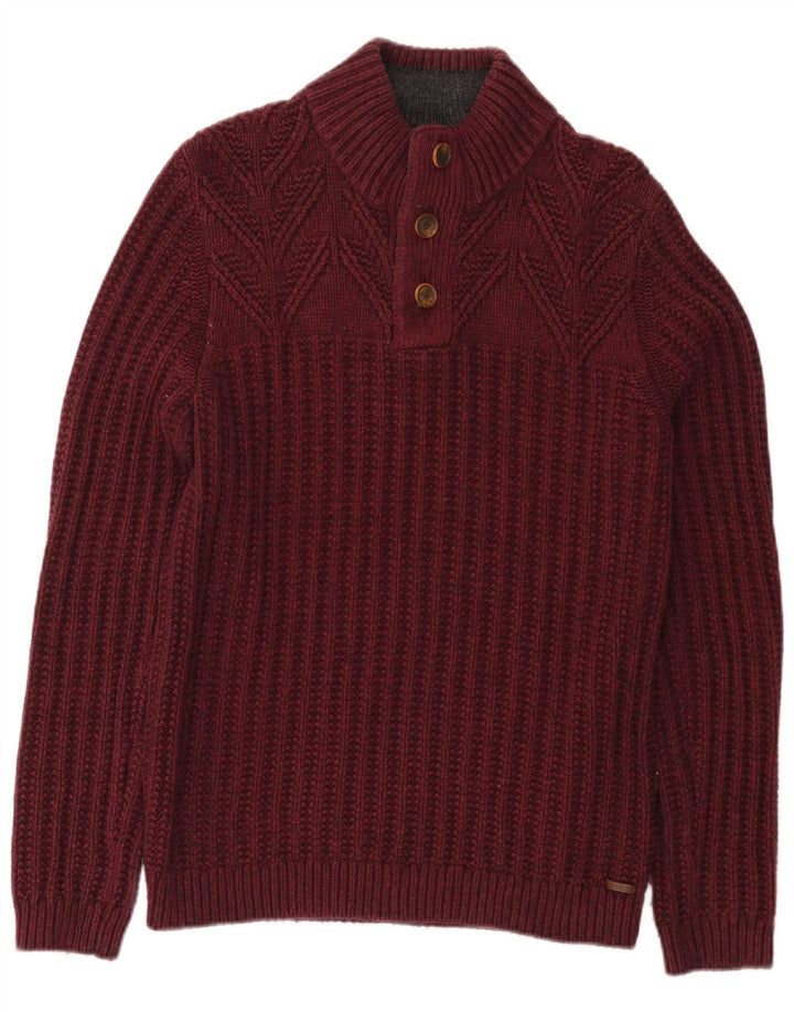 Ted Baker Pull à col boutonné pour homme Taille 3 Coton bordeaux moyen