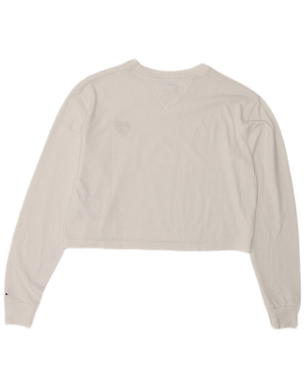 Tommy Hilfiger Haut court surdimensionné à manches longues pour femme UK 6 XS Coton blanc