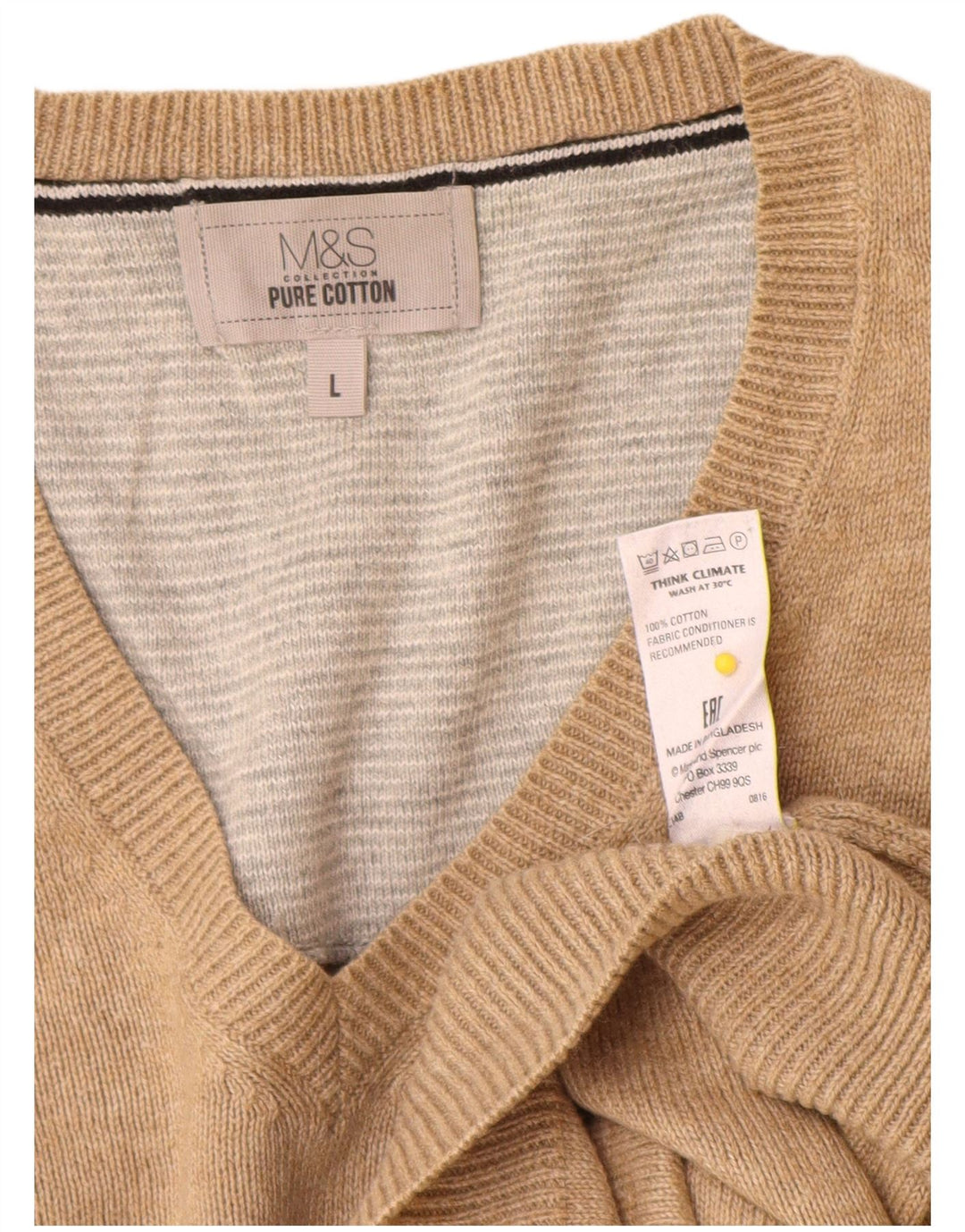 Marks & Spencer Pull col V pour homme en coton beige Large