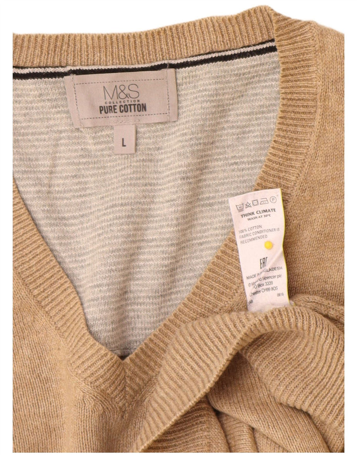 Marks & Spencer Pull col V pour homme en coton beige Large