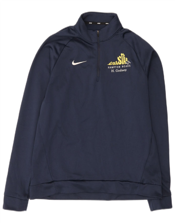 Nike Hommes Dri Fit Zip Neck Sweatshirt Jumper Petit Bleu Marine Polyester