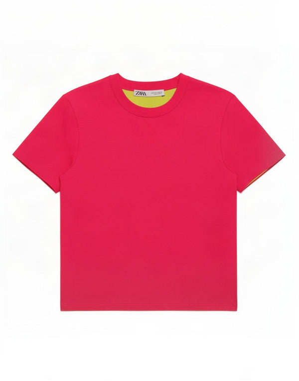 Zara Womens Crop T-Shirt Top UK 12 Polyester Rose Moyen