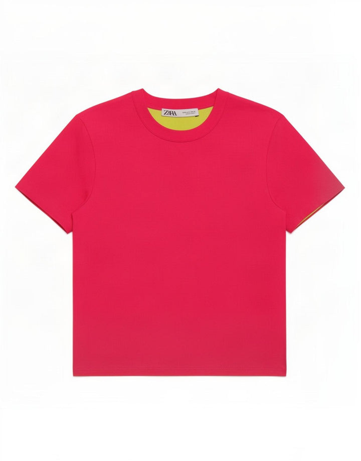 Zara Womens Crop T-Shirt Top UK 12 Polyester Rose Moyen