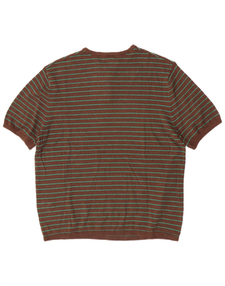 Zara Homme T-Shirt Top Coton Rayé Marron Moyen