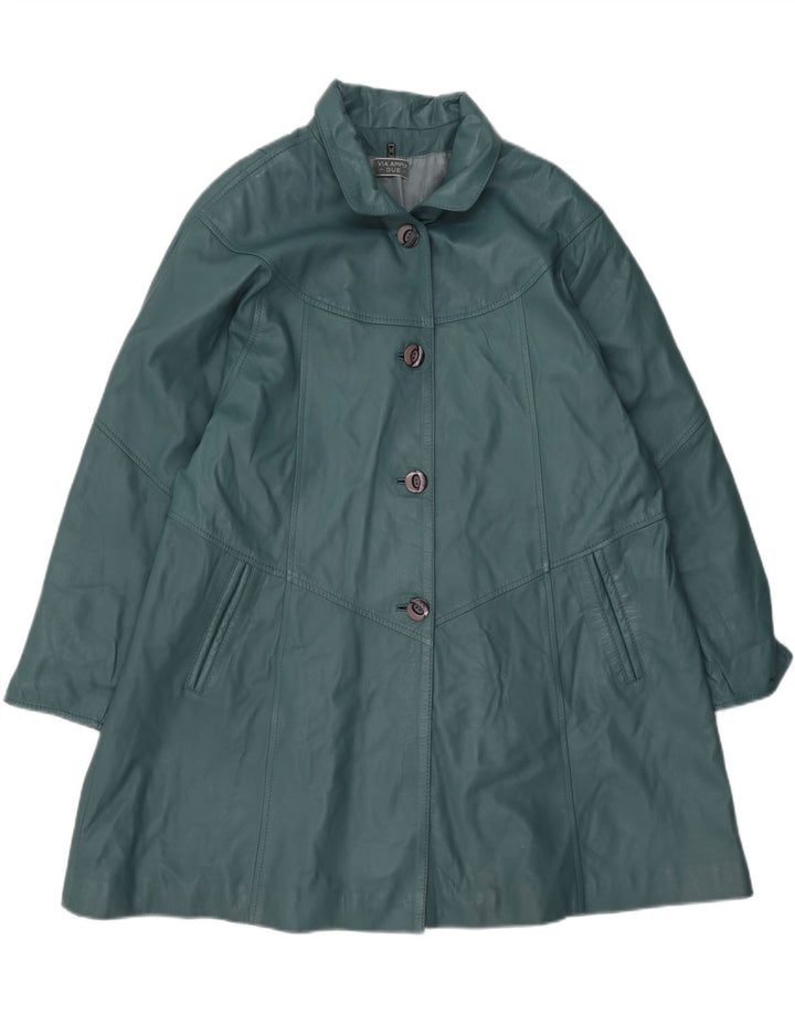 Via Appia Manteau en cuir surdimensionné pour femme UK 14 Cuir bleu moyen