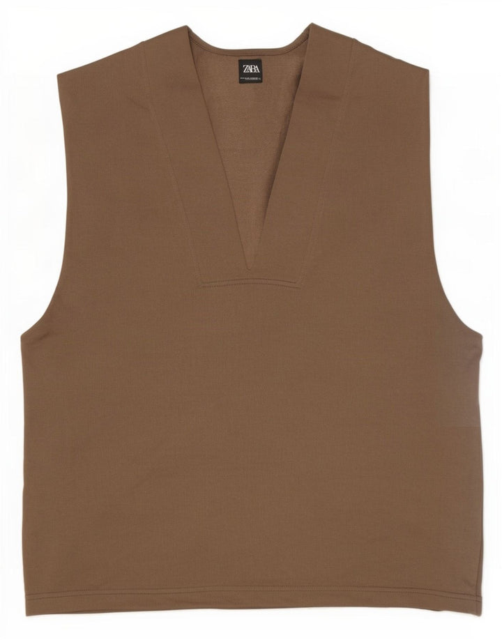 Zara Femme Débardeur Oversize UK 10 Petit Coton Marron