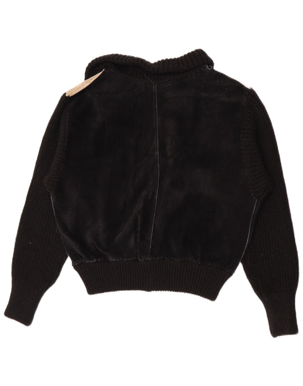 vintage Womens Bomber Suede Jacket UK 16 Grand Colorblock Noir