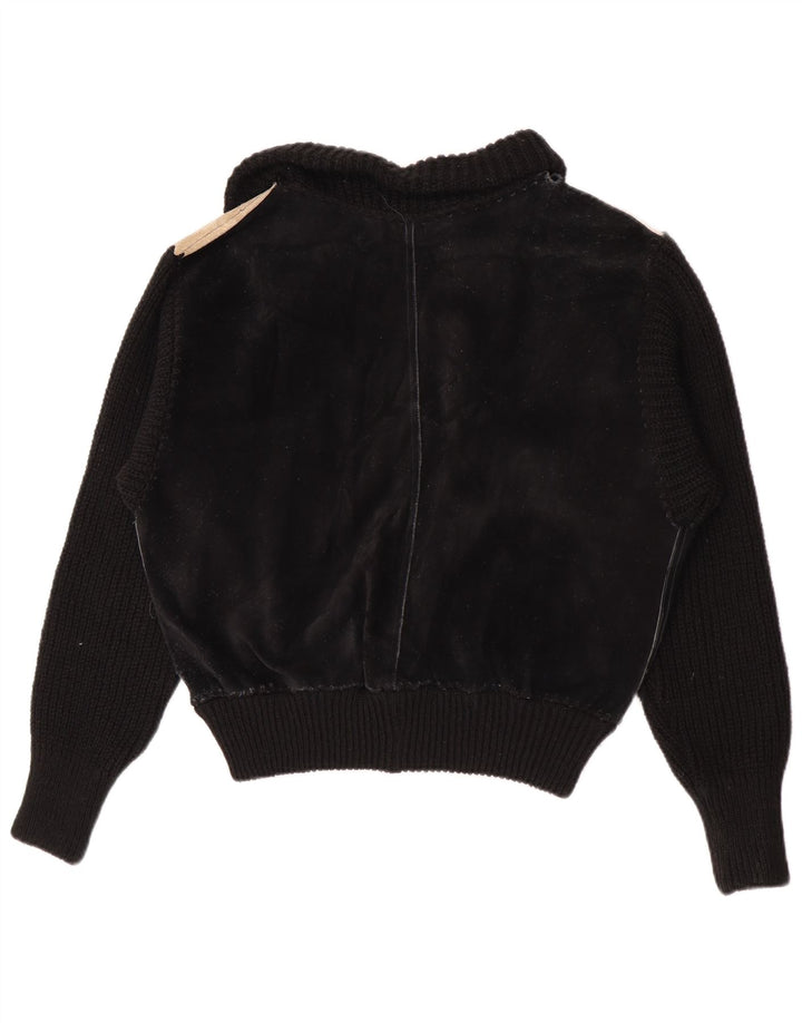 vintage Womens Bomber Suede Jacket UK 16 Grand Colorblock Noir