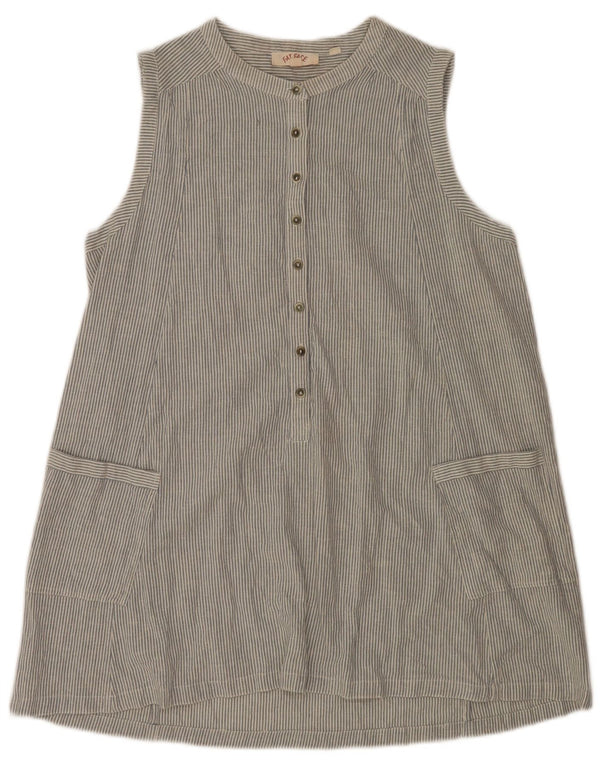 Fat Face Robe droite sans manches pour femme UK 12 Bleu moyen en coton à fines rayures