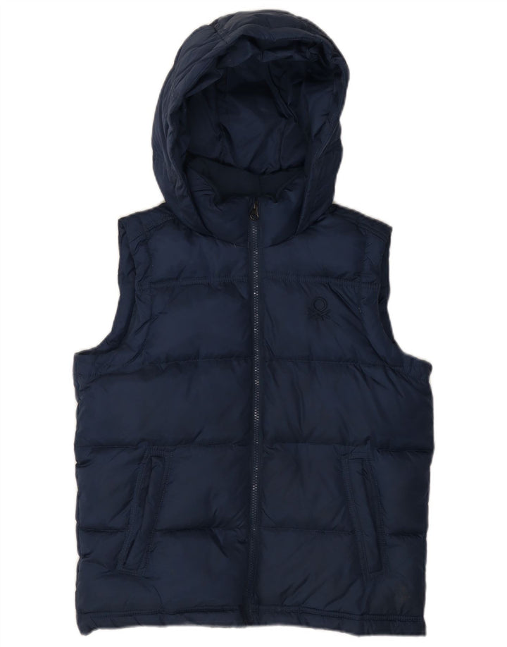 BENETTON Gilet rembourré à capuche pour garçon 11-12 ans 2XL Bleu marine Polyamide