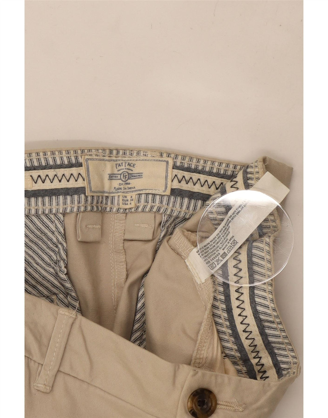 FAT FACE Pantalon court droit pour femme UK 8 Small W30 L23 Coton beige