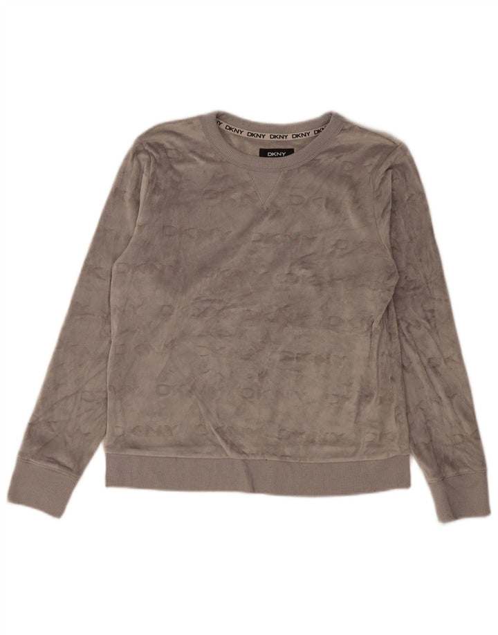 Dkny Sweat-shirt graphique en velours pour femme UK 10 Petit Gris Polyester