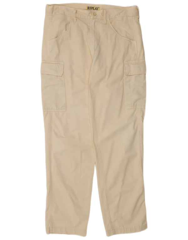 Replay Pantalon Cargo Droit Homme W34 L31 Blanc Cassé Coton