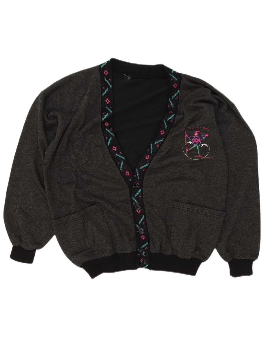 vintage Mens Cardigan Pull XL Gris Géométrique