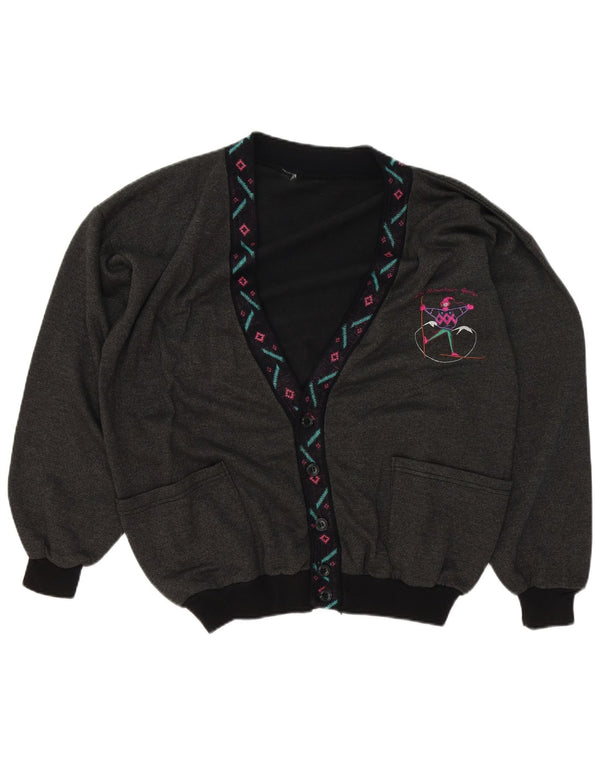 vintage Mens Cardigan Pull XL Gris Géométrique