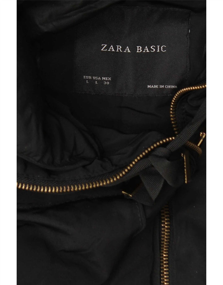Zara Manteau matelassé à capuche pour femme UK 14 Large Noir