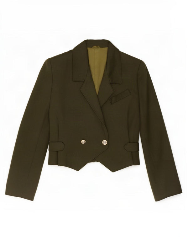 Vintage Womens Crop Double Breasted Blazer Jacket UK 14 Medium Khaki