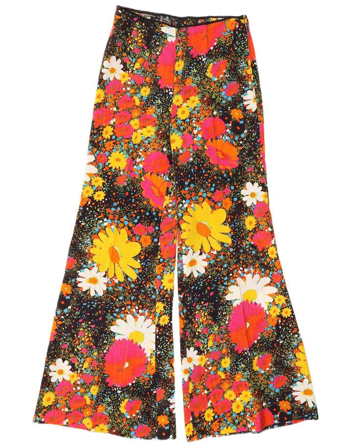 VINTAGE Pantalon décontracté taille haute pour femme W26 L31 Floral multicolore