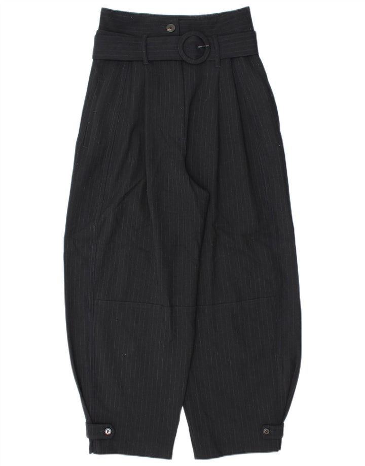 Pantalon sarouel femme Zara petit W26 L25 bleu marine à fines rayures en polyester