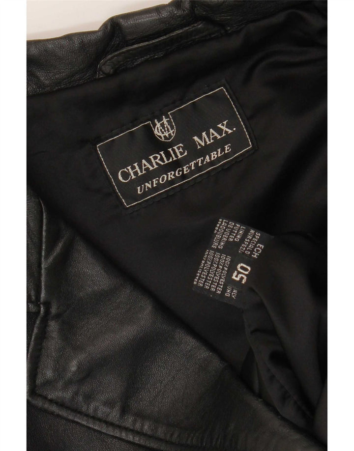 vintage Homme 3 Boutons Veste Blazer En Cuir IT 50 Grand Noir