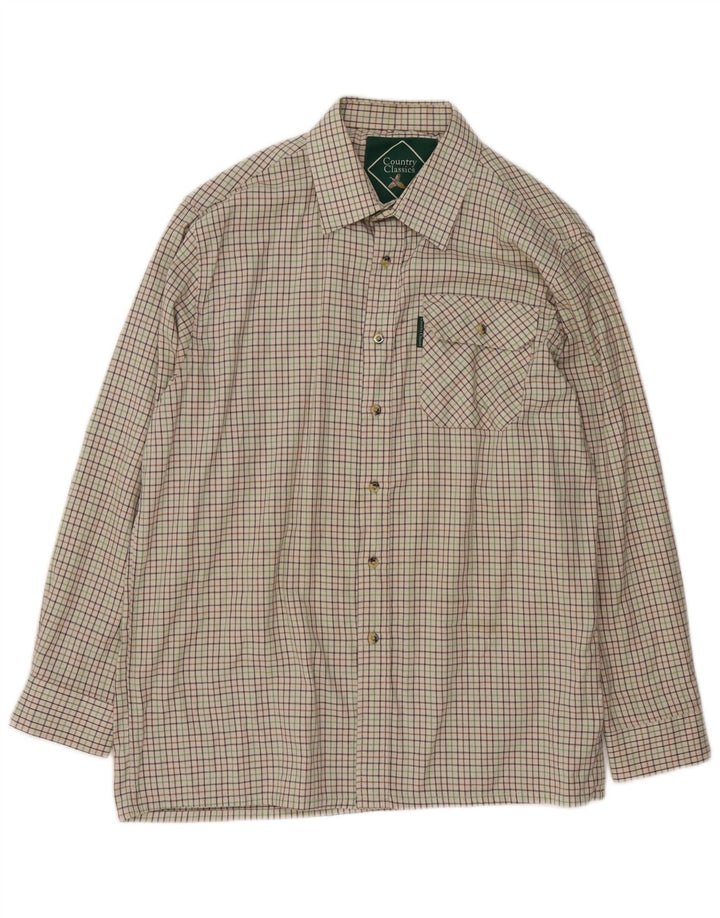 vintage Chemise Homme Taille 16 1/2 Grand Beige Check Polyester