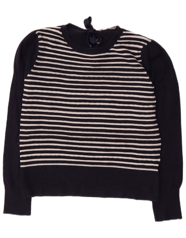 Oasis Womens Crew Neck Jumper Sweater UK 14 Large Navy Blue Striped