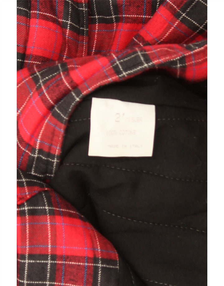 vintage Femme Coupe-Vent Manteau UK 14 Moyen Rouge Check Coton