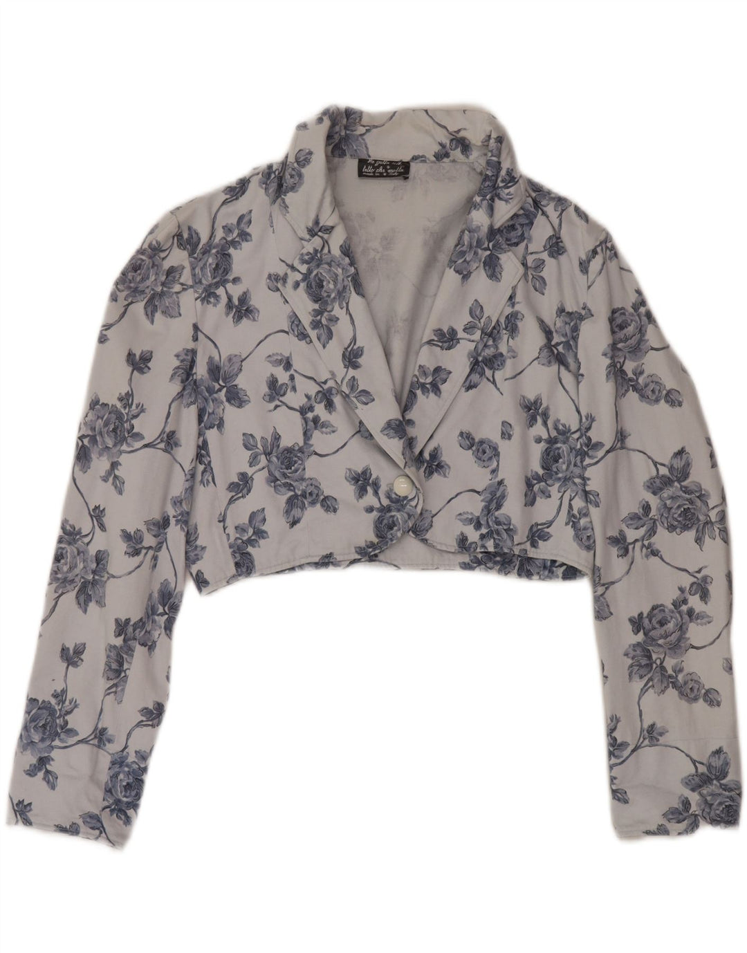 vintage Femmes 1 Bouton Boléro Veste UK 14 Moyen Bleu Floral