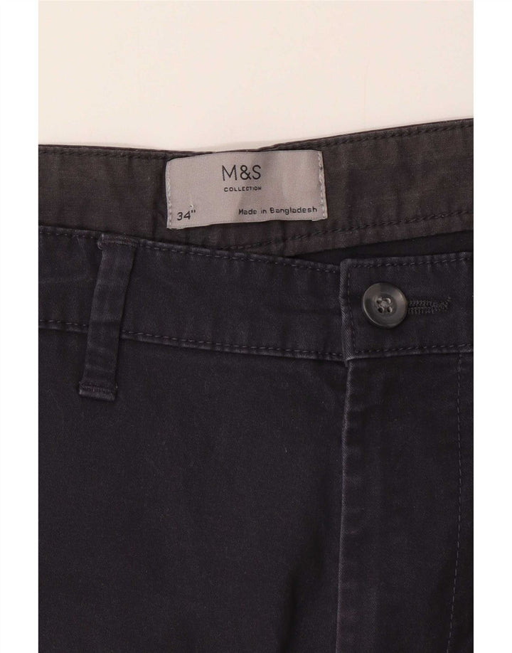 Marks & Spencer Short Chino Homme W34 Large Bleu Marine Coton