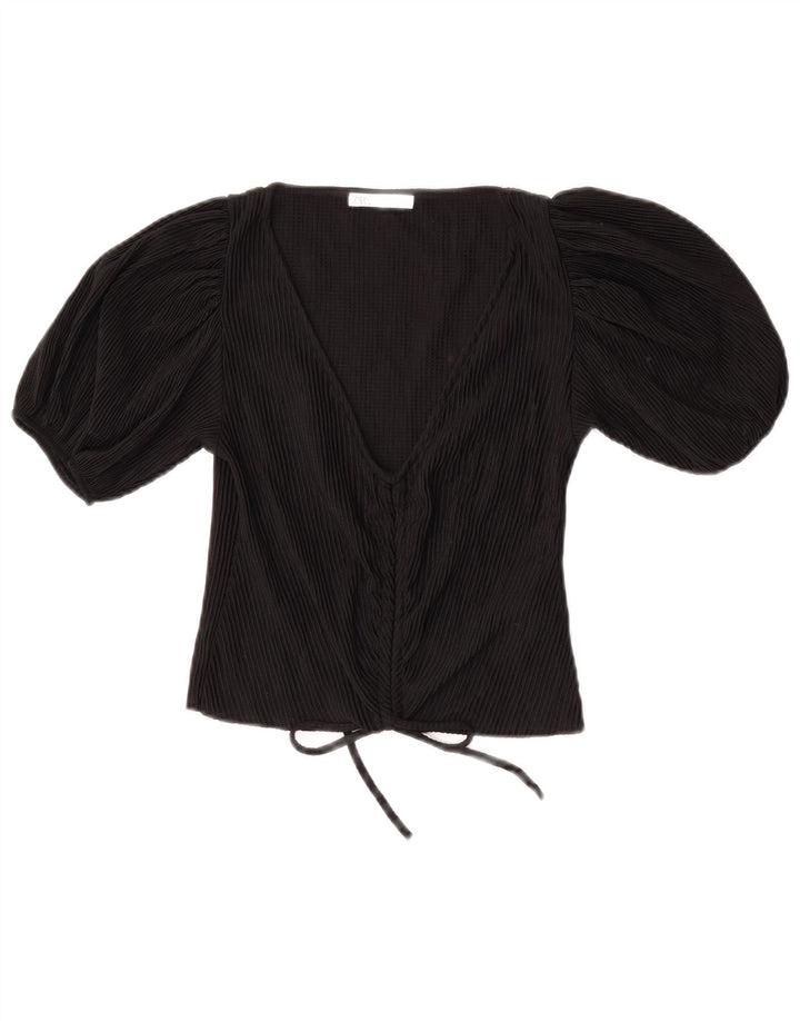 Zara Womens Crop Blouse Top UK 8 Petit Noir Polyester