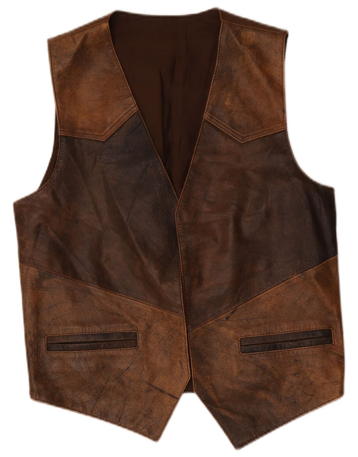 Gilet en cuir vintage pour homme Colorblock marron moyen