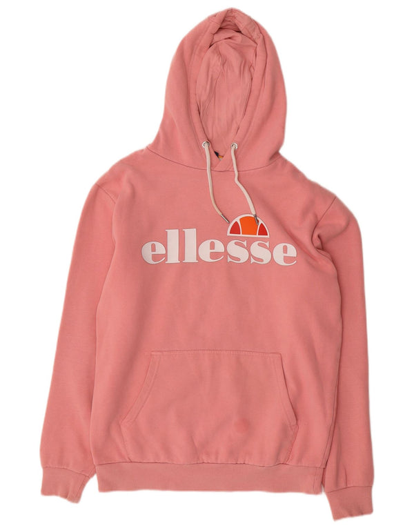 Ellesse Pull à capuche surdimensionné graphique pour femme UK 10 Petit coton rose
