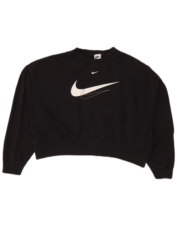 Nike Femme Crop Graphic Loose Fit Sweatshirt Jumper UK 6 XS Noir Coton