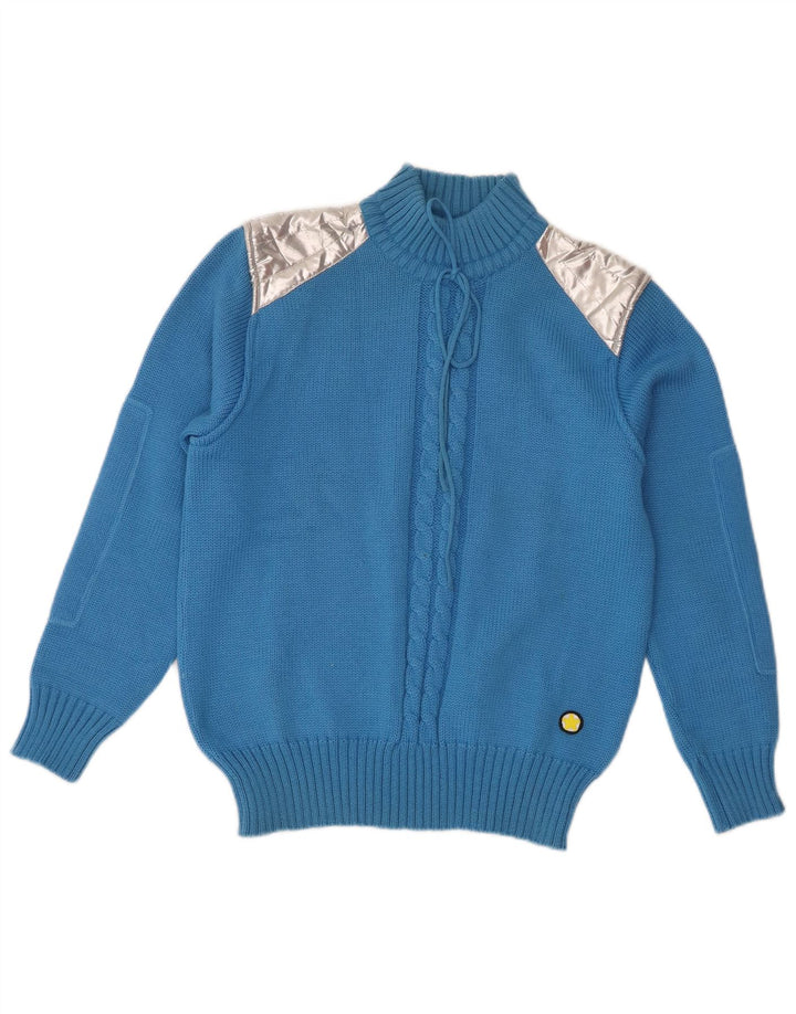 vintage Femme Col Roulé Pull Pull IT 44 Bleu Moyen Colorblock