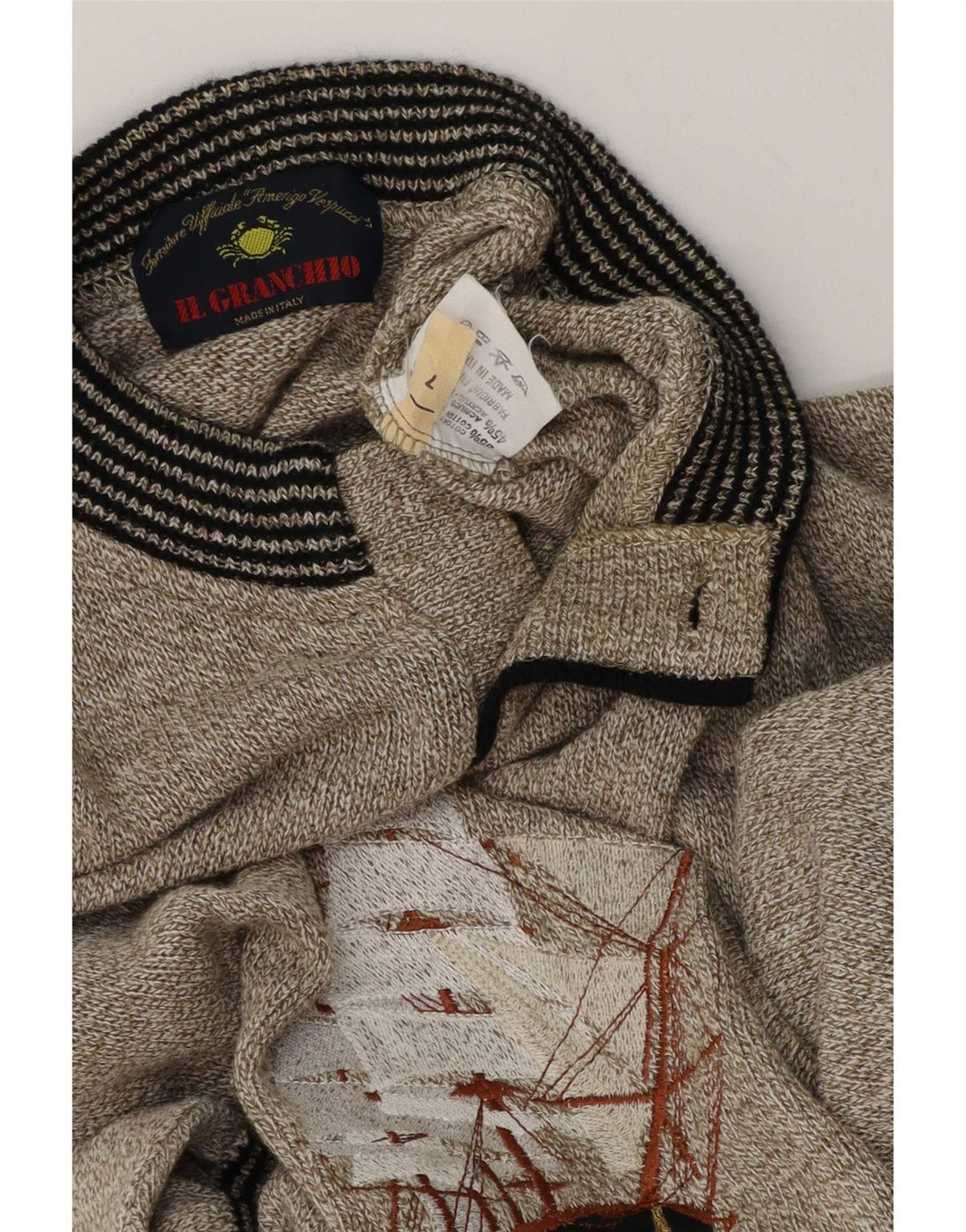 Il Granchio Pull graphique à col boutonné pour homme, grand kaki moucheté