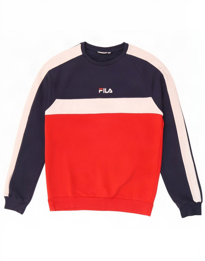 Fila Sweat-shirt en coton color block bleu marine moyen pour homme