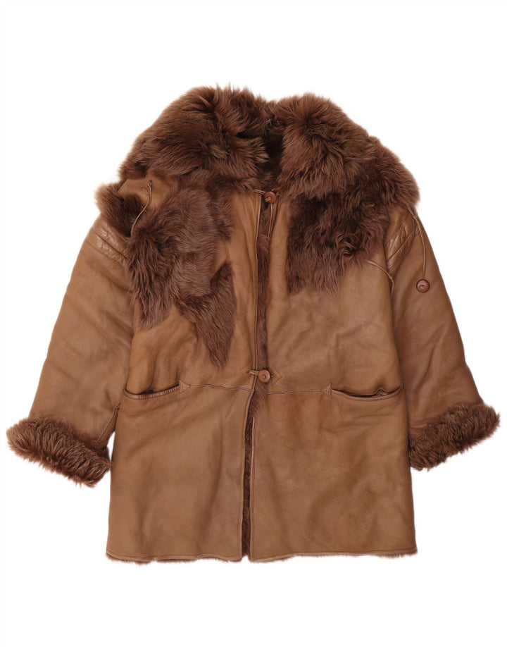 manteau en peau de mouton vintage pour femme IT 42 Brun moyen