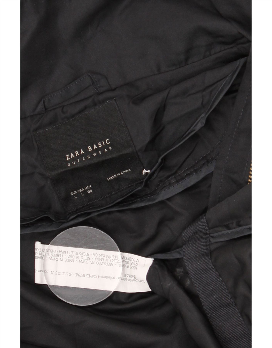 Zara Veste de pluie courte à capuche pour femme UK 16 Large Noir Polyester