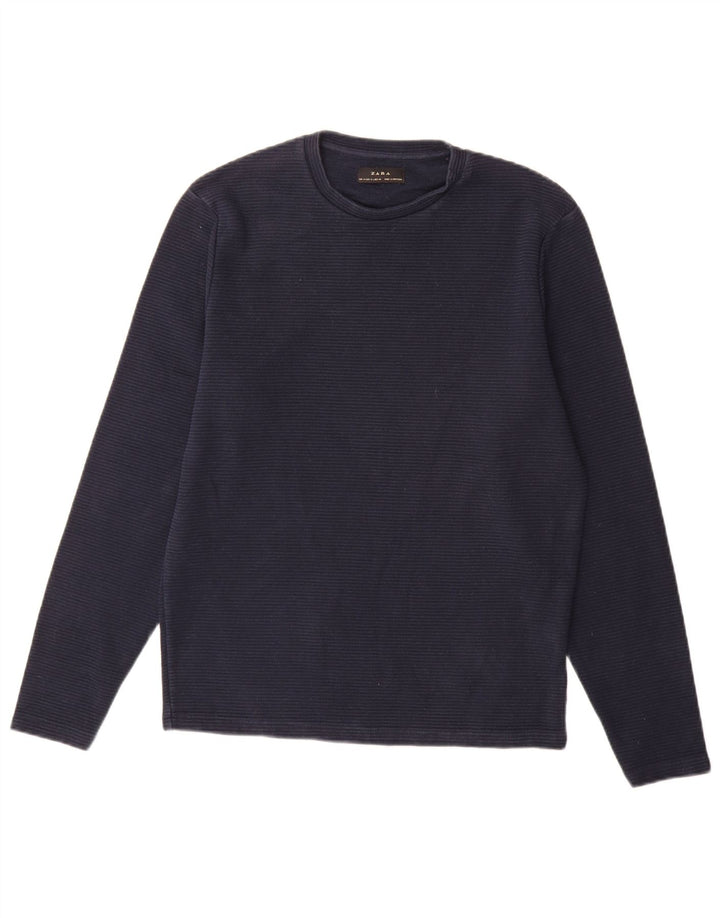 Zara Homme Top Manches Longues Coton Bleu Marine Moyen