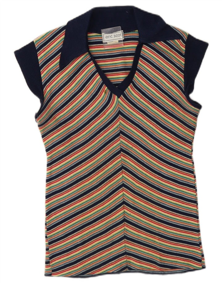 vintage Womens Knit Blouse Top UK 12 Moyen Multicolore Rayé
