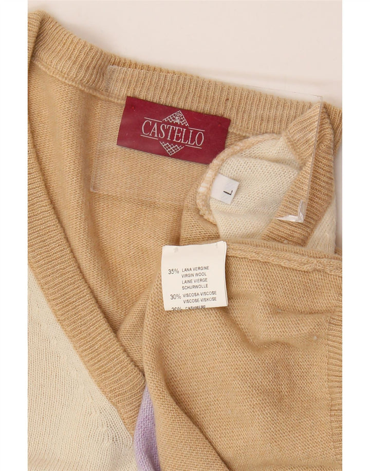 Castello Pull col V pour homme en laine vierge à losanges/diamants Beige Large