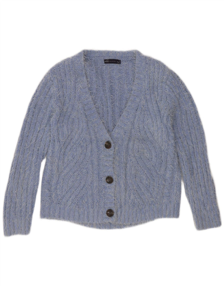 Marks & Spencer Pull Cardigan Femme UK 14 Bleu Moyen Polyester