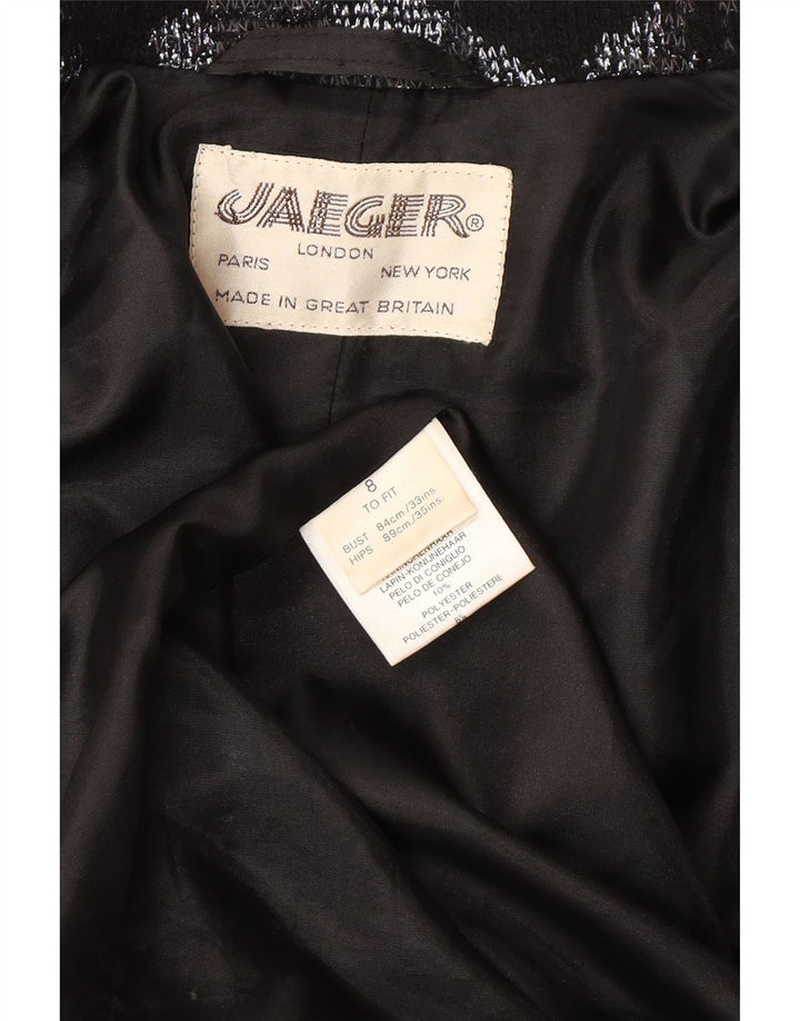 JAEGER Manteau ouvert surdimensionné pour femme UK 8 Petite laine florale grise