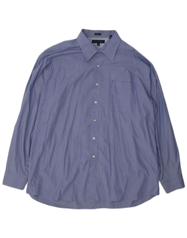 Tommy Hilfiger Chemise coupe régulière pour homme Taille 18 2XL Coton à fines rayures bleues