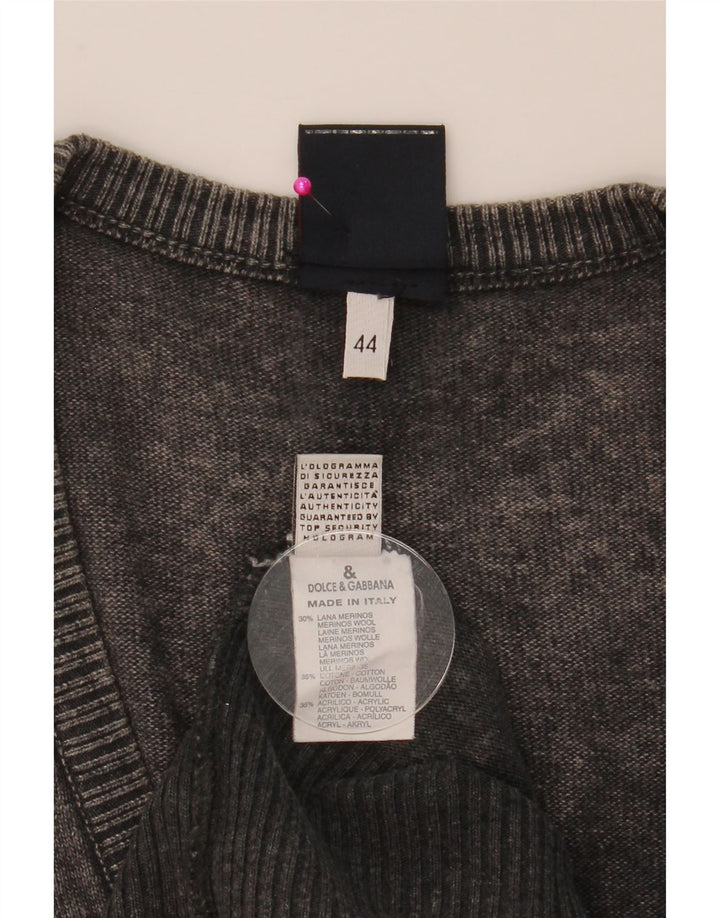 Dolce & Gabbana Pull graphique à col en V pour femme IT 44 Laine gris moyen