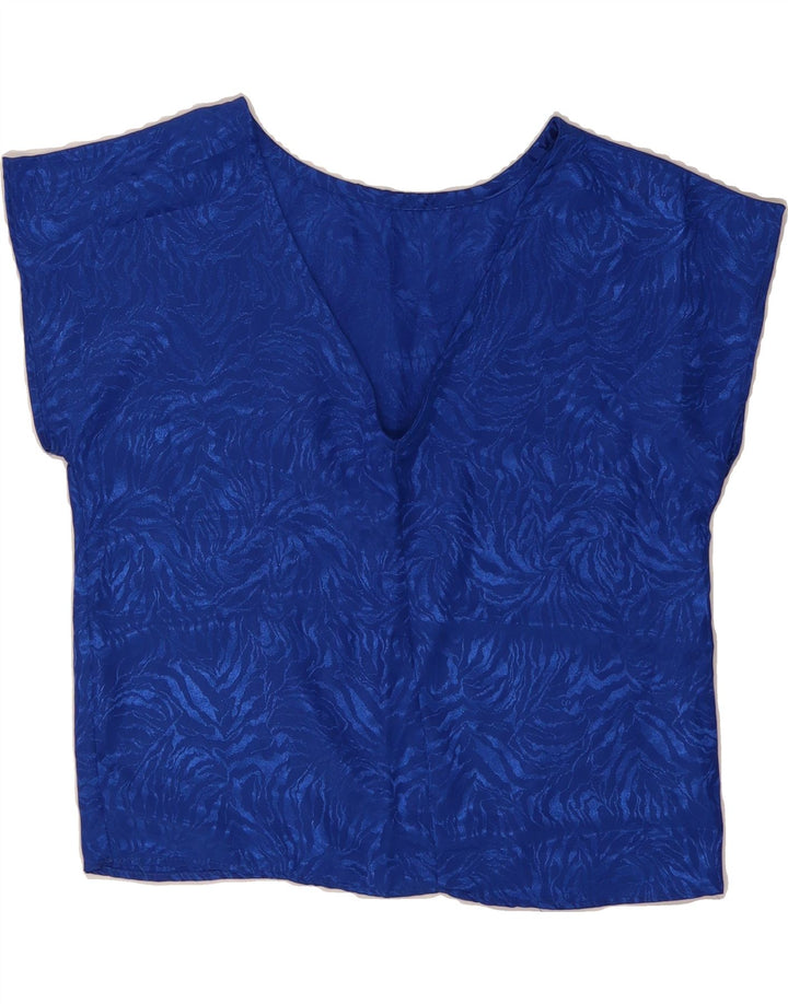 VINTAGE Womens Crop Blouse Top UK 14 Medium Blue Floral Vintage Vintage and Second-Hand Vintage from Messina Hembry 